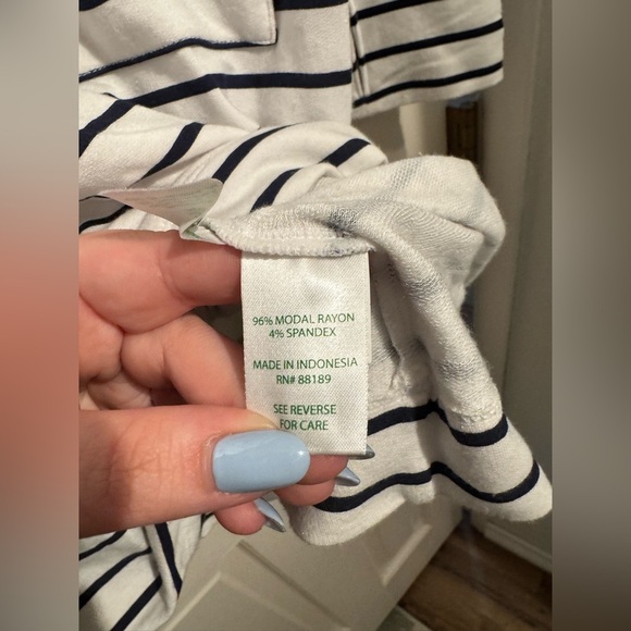 Lilly Pulitzer Hillary Popover Dress UPF 50+ Cowl Neck Stripe Navy White Large - Picture 8 of 11